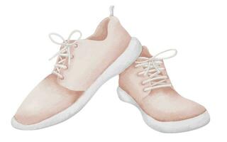 sportschoenen voor rennen en sport. hand- getrokken waterverf illustratie van jogging schoenen Aan wit geïsoleerd achtergrond. tekening van roze trainers voor icoon of klem kunst. schetsen van vrouwen tennis laarzen vector