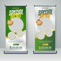 eten en restaurant roll-up banner ontwerpsjabloon vector