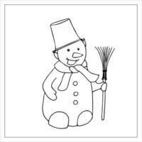 hand getekend sneeuwman met een bezem. tekening Kerstmis illustratie. nieuw jaar karakters. sneeuwman sticker. vector