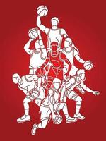 silhouet basketbal team cartoon afbeelding vector