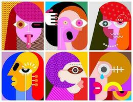 zes gezichten zes personen vector illustratie