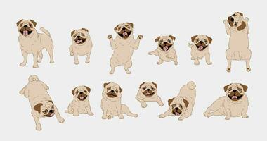 gelukkig tekenfilm mopshond hond reeks vector