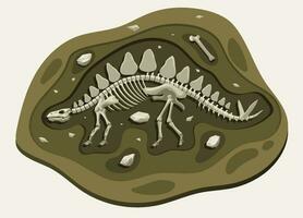 stegosaurus dinosaurussen archeologie fossiel tekenfilm Ontdek in de grond vector