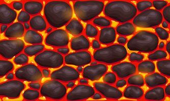 heet lava met vulkanisch steen naadloos patroon top visie vector