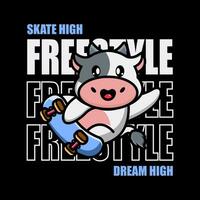 t-shirt ontwerp vleet hoog droom hoog met schattig dier rijden skateboard vector