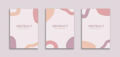 reeks van 3 schattig verticaal achtergrond a4 met klodder biologisch vorm Purper pastel kleur. minimalistische stijl voor banier, pamflet, poster, kader, grens, presentatie, folder, Hoes boek, advertentie, verhalen, uitnodiging vector