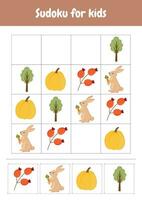 sudoku voor kinderen. vereenvoudigd sudoku puzzels. afdrukbare werkbladen activiteiten peuter- opleiding, kleuterschool, thuisonderwijs, pedagogisch doel. logisch spel. herfst voorwerpen. vector