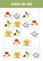 sudoku voor kinderen. vereenvoudigd sudoku puzzels. afdrukbare werkbladen activiteiten peuter- opleiding, kleuterschool, thuisonderwijs, pedagogisch doel. logisch spel. herfst voorwerpen. vector