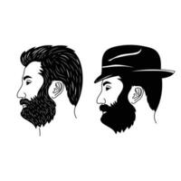 wijnoogst retro gemakkelijk Mens mannetje haar- met snor en baard en cowboy hoed voor mijne heren kapperszaak kapsel vector