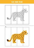 besnoeiing en lijm spel voor kinderen. schattig geel luipaard. vector
