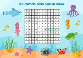 zee dieren woord zoeken puzzel voor peuter- kinderen. vector