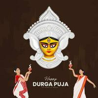 godin maa durga gezicht in gelukkig durga poeja, dussehra, en navratri viering concept voor web banier, poster, sociaal media na, en folder reclame vector