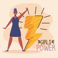 girl power belettering met afro vrouw en donderstraal vector