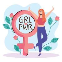 girl power belettering met symbool voor vrouw en geslacht vector