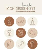 lijnstijl icoon ontwerp reeks geur en aromatherapie vector
