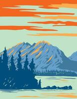 Leigh meer in groots teton nationaal park Wyoming Verenigde Staten van Amerika wpa kunst poster vector