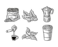 koffie schets set vector