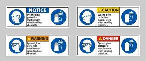 Bij het hanteren van chemicaliën moet oog- en handschoenbescherming worden gedragen vector