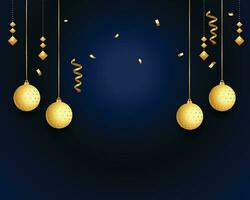 trouwen Kerstmis en gelukkig nieuw jaar Kerstmis decoraties bal hangende Aan lint, goud schitteren confetti. realistisch 3d ontwerp. vector illustratie