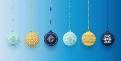 kleurrijk glimmend gloeiend Kerstmis ballen. Kerstmis glas bal. vakantie decoratie sjabloon. vector illustratie.