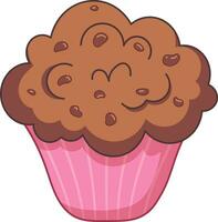 vector beeld van muffin, koekje in tekenfilm stijl Aan transparant achtergrond. zoet gebakjes in roze wikkel met chocola stukken