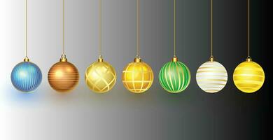 kleurrijk glimmend gloeiend Kerstmis ballen. Kerstmis glas bal. vakantie decoratie sjabloon. vector illustratie.