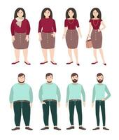 dik en slank mensen. gewicht verlies concept. vrouw en Mens figuur. kleurrijk vlak illustratie. vector