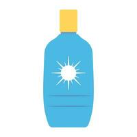 sunblock lotion in een plastic fles voor zon stralen bescherming naast strand of zomer seizoen vector