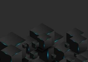 abstract zwart 3d kubussen met blauw gloeiend lichten ontwerp vector