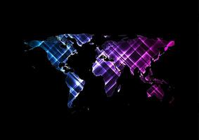 helder gloeiend neon abstract wereld kaart Aan nacht vector