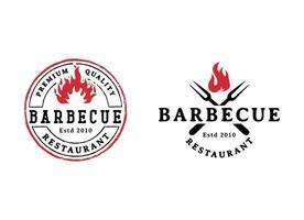 barbecue punt logo restaurant. grill, rustiek en bar vector logo