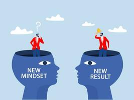 menselijk hersenen groei mentaliteit, verschil zakenman chang denken nieuw manier van denken vs nieuw resultaat. verbetering concept. succes en persoonlijk ontwikkeling concept. vector