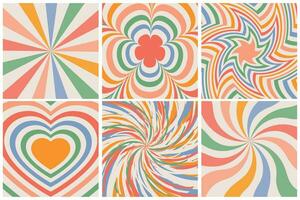 reeks van plein achtergronden in stijl retro jaren 70, jaren 80. groovy hippie abstract psychedelisch ontwerp. groovy hippie jaren 70 achtergronden. vector illustratie