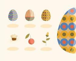 bundel eieren geschilderd en bloemen vrolijke paaspictogrammen vector