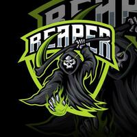 maaimachine schedel mascotte logo met groen brand ontwerp voor sport- of e-sport gaming team vector