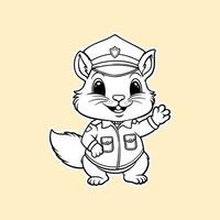 schattig eekhoorn in Politie uniform golvend hand, eekhoorn karakter vector illustratie