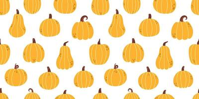 vector herfst naadloos patroon met pompoenen. geel herfst pompoenen Aan wit achtergrond. dankzegging naadloos patroon in vlak ontwerp. vallen afdrukken met schattig pompoenen.