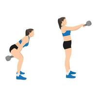 vrouw aan het doen Russisch kettlebell schommel oefening. vlak vector illustratie geïsoleerd Aan wit achtergrond. training karakter reeks