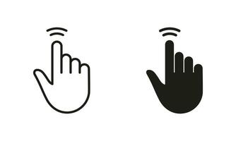 dubbele kraan gebaar, hand- cursor van computer muis lijn en silhouet zwart icoon set. wijzer vinger pictogram. Klik, dubbele druk op, aanraken, punt teken verzameling. geïsoleerd vector illustratie.