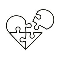 decoupeerzaag in hart vorm met missend stuk lijn icoon. puzzel stukken bij elkaar passen samen menselijk verhoudingen, liefde, romance daten, harmonie lineair pictogram. bewerkbare hartinfarct. geïsoleerd vector illustratie.