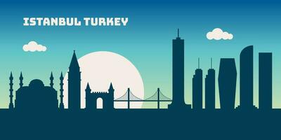 Istanbul kalkoen Bij nacht stadsgezicht horizon schetsen illustratie vector. vector