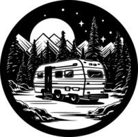 camping - zwart en wit geïsoleerd icoon - vector illustratie