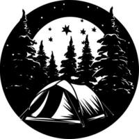 camping, zwart en wit vector illustratie