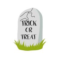 gelukkig halloween. halloween illustratie van een grafsteen met truc of traktatie geschreven Aan het. modieus kleuren voor ansichtkaart, folder, banner.vector illustratie geïsoleerd Aan wit achtergrond. vector