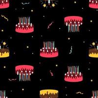 leuke verjaardag naadloze patroon achtergrond met cake, kaarsen. ontwerpelement voor uitnodiging voor feest, felicitatie. vector illustratie eps10