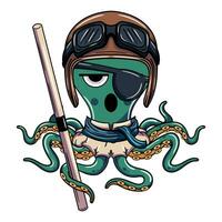 tekenfilm karakter van luchtvaart piloot cyborg Octopus met vliegenier helm met kung fu stok. illustratie voor fantasie, wetenschap fictie en avontuur comics vector