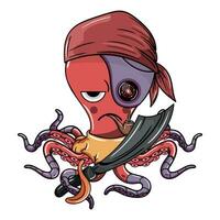 tekenfilm karakter ongeduldig piraat gezagvoerder cyborg Octopus met zijn zwaard roken een pijp. illustratie voor fantasie, wetenschap fictie en avontuur comics vector