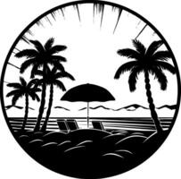 strand - zwart en wit geïsoleerd icoon - vector illustratie