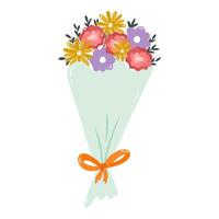 schattig boeket met bloemen en bladeren. Cadeau voor viering verjaardag, verjaardag, bruiloft, vakantie. voorjaar botanisch element. hand- getrokken vector clip art voor groet kaart, uitnodiging, stickers