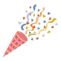 schattig hand- getrokken exploderend partij popper met confetti. symbool van partij, viering, verjaardag, verjaardag, bruiloft, vakantie. pret vakantie popper met kleurrijk confetti. vector clip art in naief stijl